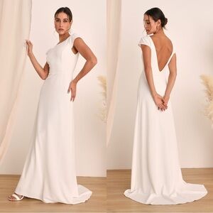 NWT Lulus Radiance of Love White Cap‎ Sleeve Backless A-Line Maxi Dress